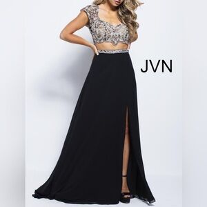 Black Two Piece Embellished Top Prom Dress JVN48486